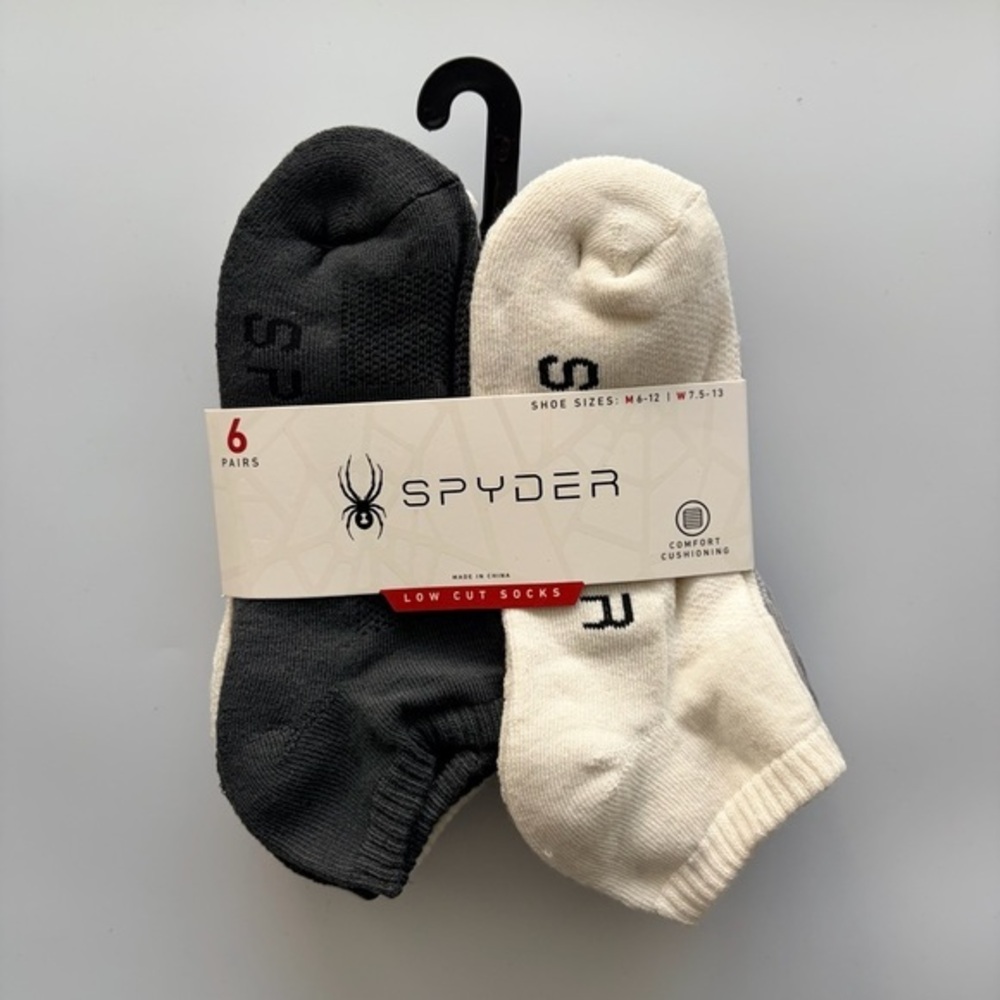 Spyder men’s low cut socks 6 pairs size 6-12 white black gray